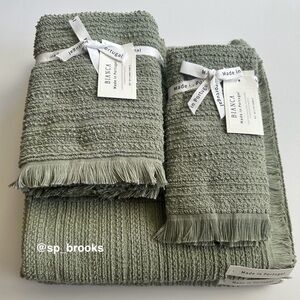 🎁2PC BIANCA Bath Towel Set - Army Green Cotton Boucle Textured Pattern